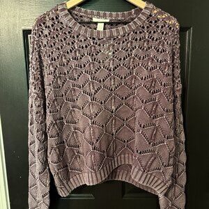 NWT Tillys Womens Cropped Sweater Deep Purple Distressed XXL